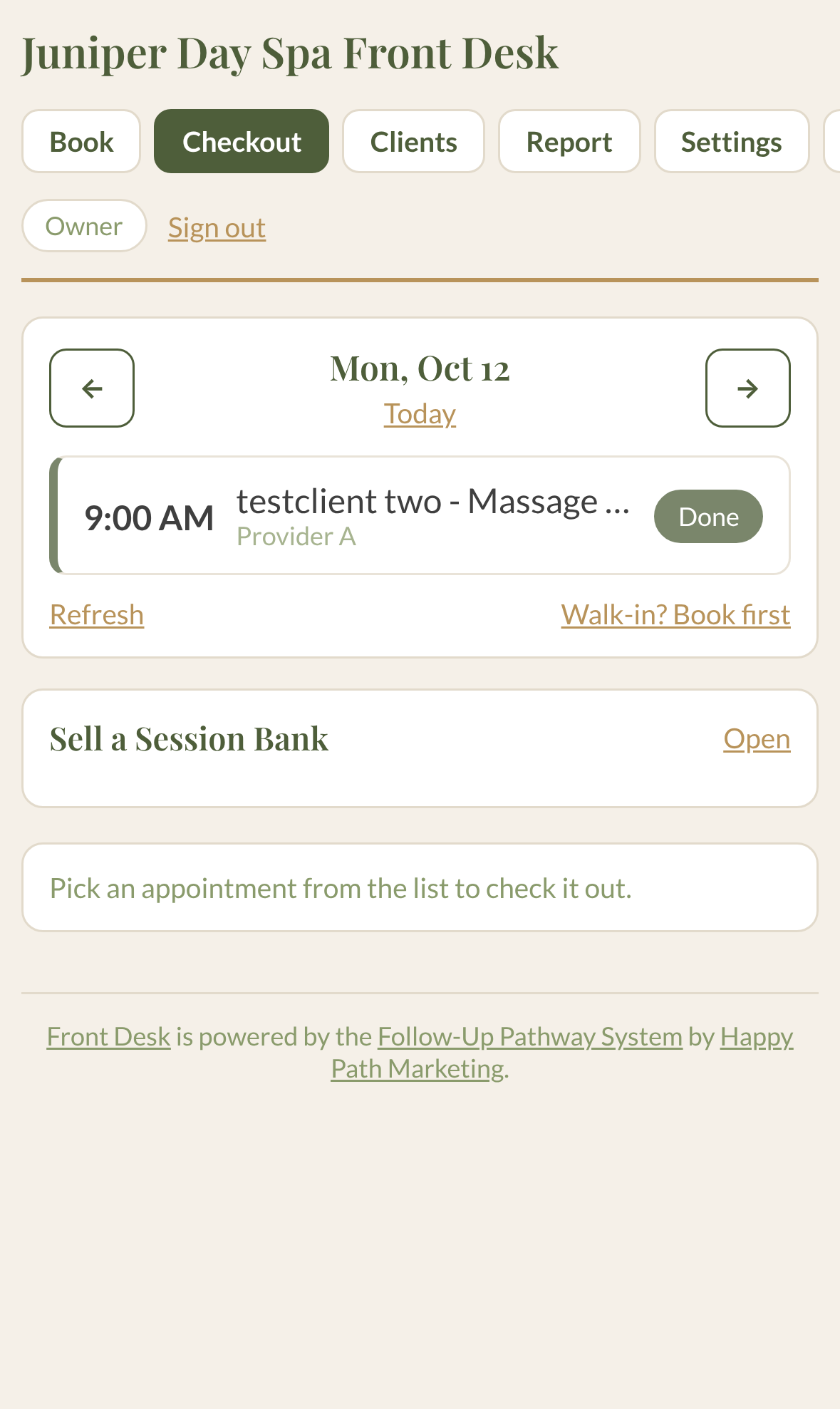 Front Desk on an iPhone